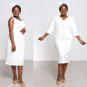 Elegante vestido de Iglesia blanco de línea A para mujer, ropa de <span class=keywords><strong>Domingo</strong></span> de talla grande para mujer con decoración de botones de patrón, transpirable - Product Image 3