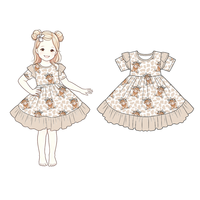 Vestido de Verano para Niñas, Transpirable, de Tela de Bambú Suave, Manga Regular, Estampado de Personajes, con Volantes, Diseño Personalizado ODM, Vestido Informal para Niñas Pequeñas