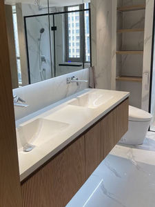 Mueble de <span class=keywords><strong>baño</strong></span> moderno con doble lavabo, mesa de lavado japonesa, placa de <span class=keywords><strong>roca</strong></span> sin costuras, diseño de fregadero todo en uno - Product Image 4