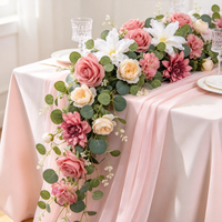 Guirlande de roses artificielles en soie Floson et gypsophile, fleurs douces et imperméables, décoration de mariage durable pour chemin de table