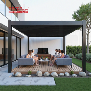 Pergola da Giardino con Tetto Inclinato e Struttura Verniciata a Polvere, Illuminazione e Tende, <span class=keywords><strong>per</strong></span> Patio e Cortile - Product Image 1