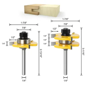 3Pcs 6mm/1/4"/8mm Shank Tongue & Groove Joint Assembly Router Bit With 45 Degree Lock Miter Router Bit For Wood Milling Cutter