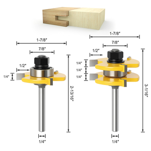 3 pièces 6mm/1/4 "/8mm tige <span class=keywords><strong>languette</strong></span> et joint de <span class=keywords><strong>rainure</strong></span> mèche de toupie avec verrouillage à 45 degrés mèche de toupie pour <span class=keywords><strong>fraise</strong></span> à bois - Product Image 1