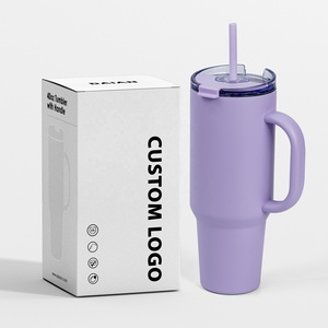 Custom Vacuum Insulated 40oz Travel Mug Stainless Steel Tumbler With Straw And Handle