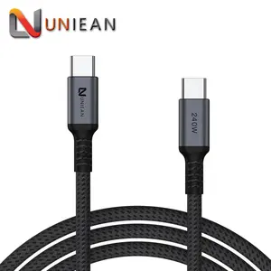 Cable de nailon trenzado de carga superrápida, Cable USB macho a macho tipo C, 480Mbps, PD, 240W, 48V, 5A, 2,0