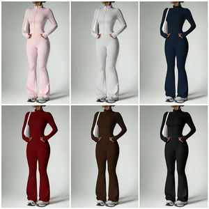 ملابس رياضية نسائية بأكمام طويلة وسحاب، طقم يوجا مع حمالة صدر مدمجة، ملابس رياضية للجيم واللياقة البدنية، ملابس تمارين وجري - Product Image 2