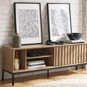 Rustique moderne <span class=keywords><strong>industriel</strong></span> 60/65/70 pouces <span class=keywords><strong>meuble</strong></span> TV cannelé centre de divertissement stockage bois Media <span class=keywords><strong>Console</strong></span> armoire salon - Product Image 1