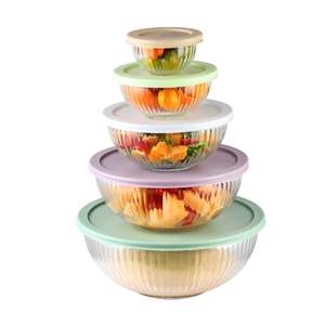 Lot de 3 à 6 bols mélangeurs en verre peu encombrants <span class=keywords><strong>avec</strong></span> couvercles pour la préparation des aliments et la cuisson. - Product Image 2