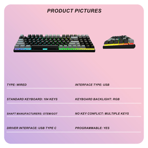 Clavier mécanique personnalisé à 94 touches avec interface USB filaire, clavier mécanique de jeu RGB à commutation à chaud - Product Image 2
