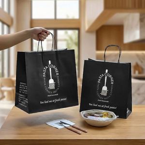 Custom Printed Logo <b>Biodegradable</b> Disposable Restaurant Kraft <b>Paper</b> Bag Pasta Salad Takeout Packaging for Food Takeaway - Product Image 3