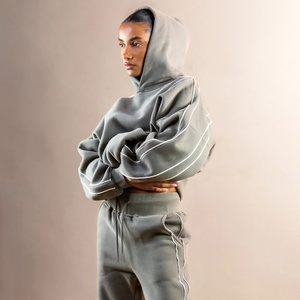 Sudadera de Forro Polar de Algodón Grueso de 500 g/m² con Hombros Caídos, sin Cordones, Oversize, para Deportes y Actividades al Aire Libre, con Logotipo Personalizado y Letras Tejidas, Ideal para Invierno - Product Image 2