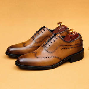 Chaussures habillées pour hommes en cuir véritable, style Oxford, brillantes, à bout pointu, à lacets, couleur unie, pour le travail, toutes saisons, respirantes, semelle extérieure en caoutchouc - Product Image 5