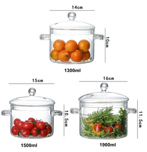 Utensilios de cocina de vidrio de borosilicato resistente al calor, sopa, leche, <span class=keywords><strong>comida</strong></span> <span class=keywords><strong>para</strong></span> bebés, <span class=keywords><strong>ollas</strong></span> de vidrio <span class=keywords><strong>para</strong></span> cocinar en estufa con tapa - Product Image 5