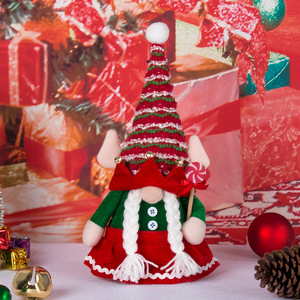 LINGKAI Striped Knit Hat Elf Gnome Doll Plush <b>Christmas</b> Tabletop Toy Ornament for Holiday Decor - Product Image 3