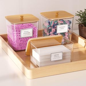 Large Organizer Clear <strong>Laundry</strong> Room Organization Detergent <strong>Powder</strong> <strong>Container</strong> <strong>Laundry</strong> Pods Storage <strong>Container</strong> with Bamboo Lid - Product Image 3