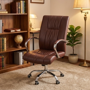 Ergonomic <strong>Office</strong> Furniture Malaysia <strong>Heated</strong> High Back Brown Leather Rotatable <strong>Office</strong> <strong>Chair</strong> - Product Image 2