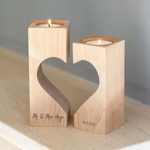 Wood Square Handmade Laser Engraved <b>Candle</b> Stand Set <b>Wedding</b> Anniversary Gift <b>Personalised</b> Custom Text Tea Light Holder - Product Image 3