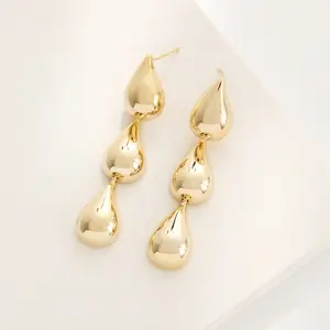 18K vàng Waterdrop Stud bông tai cổ điển hip hop Punk kim loại mạ Huggie dài đồ trang sức kỷ niệm thiết kế