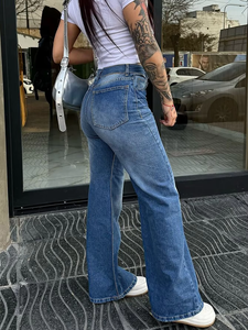 <span class=keywords><strong>Pantalon</strong></span> en jean droit vintage décontracté pour <span class=keywords><strong>femme</strong></span>, taille haute, jambe large, long, extensible, <span class=keywords><strong>motif</strong></span> uni, lavable, haute qualité - Product Image 2