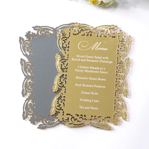 Tarjetas de menú acrílicas con espejo dorado de nuevo diseño personalizado con texto blanco personalizado - Product Image 4