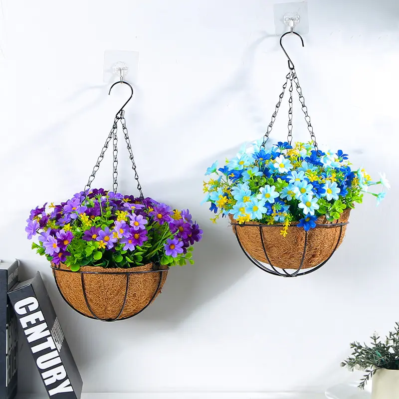 Maceta colgante de flores de simulación, cesta colgante con múltiples lazos, guirnalda de flores para el hogar, decoración de lavabo colgante de hierro