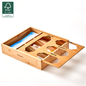Bag Organizer Food Storage Container Drawer Storage Box Bamboo Ziplock Bag Organizer
