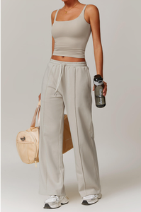 Nouvel ensemble de sport 2 pièces pour <span class=keywords><strong>femme</strong></span>, coupe ample unie, comprenant un débardeur de yoga à manches longues, un pantalon de jogging, un sweat-shirt, un gilet et une brassière de sport - Product Image 2