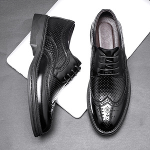 Chaussures habillées en cuir pour hommes, style Oxford, à bout pointu, respirantes, pour l'été, à lacets, motif uni, semelle extérieure en caoutchouc - Product Image 4