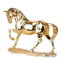 Patung Kerajinan Abstrak, Patung Dekorasi ARCA Keramik Hewan Kuda Emas Mewah untuk Rumah Meja Kantor