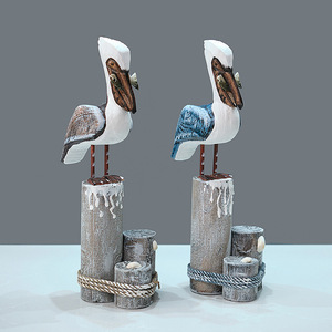 Figura de pelícano de madera, 2 uds., decoración del hogar mediterránea, adorno para sala de estar - Product Image 1