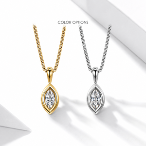 Marquise Zircon Pendant Necklace Stainless Steel Pointed Oval Frame Adjustable <b>Gold</b> and Silver Color Options - Product Image 1