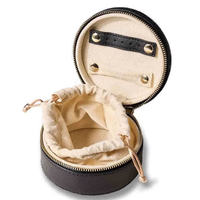 Boîte à bijoux en gros, en cuir noir, ronde, mini, pour rangement de bijoux, avec logo personnalisé, emballage cadeau, organisateur de bijoux en PU