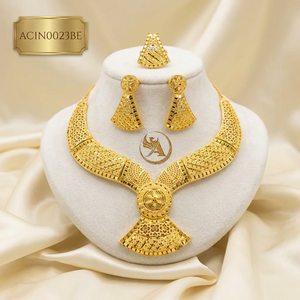 2026 New Design Nigerian Royal Collection 18K Gold Plated Brass Flower Pattern Statement Necklace Box <b>Chain</b> for Women's - Product Image 1