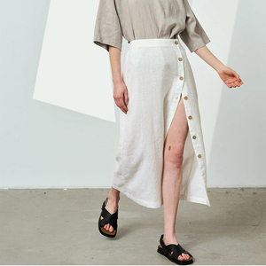 <span class=keywords><strong>Gonna</strong></span> Enyami in Lino e Cotone, Dritta e Ampia, Beige e <span class=keywords><strong>Nera</strong></span>, da Donna, Primavera-Estate, per Ufficio e Casual, <span class=keywords><strong>con</strong></span> <span class=keywords><strong>Spacco</strong></span> Posteriore e Bottoni - Product Image 2