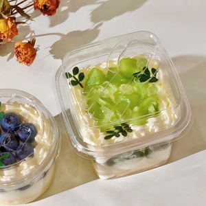 400ml vuông/250ml Vòng rõ ràng Pet nhựa bánh hộp với thìa cấp thực phẩm container cho mousse, bánh <span class=keywords><strong>pudding</strong></span>, pho mát - Product Image 3