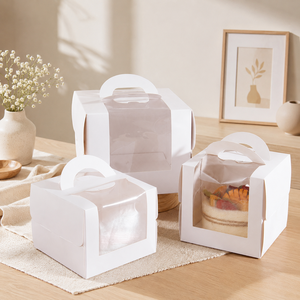 Handheld Eco-Friendly Paperboard Cake <b>Box</b> with Clear Window Custom Logo & UV Printing Takeaway Packaging - Product Image 3