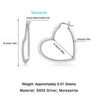 Boucles d'oreilles créoles en argent sterling 925 avec moissanite en forme de cœur pour femme, grandes boucles d'oreilles créoles éternité en moissanite et diamant