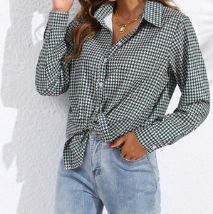 Camicetta Elegante da Donna Oversize in Poliestere con Stampa Pied-de-Poule a Maniche Lunghe per Uso Quotidiano - Product Image 6