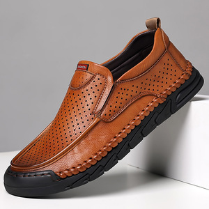 รองเท้าหนังผู้ชายแบบสวม ระบายอากาศได้ดี ดีไซน์โปร่ง สำหรับขับรถ รองเท้าผู้ใหญ่ สีดำและสีเหลือง - Product Image 1