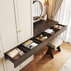 Ensemble <span class=keywords><strong>armoire</strong></span>-bureau crème style bohème français, <span class=keywords><strong>armoire</strong></span> intégrée cintrée avec étagères ouvertes et bureau, mobilier de chambre confortable - Product Image 3