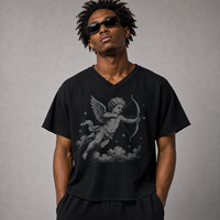 T-shirts pour hommes Guangzhou Shangshang Custom Streetwear, 100% coton, impression DTG, coupe ample, col en V, tissu en coton slub