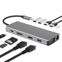 NKIWI 12-in-1 USB-C Hub dengan Dual HDTV VGA Gigabit Usb 3.0 Port Port Reader Pembaca Kartu Sd Usb c Hub