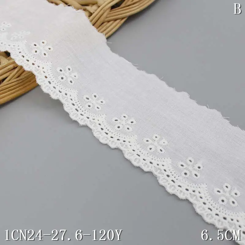 Pure cotton cotton cloth embroidery lace 6.5 cm wide white hollow woven flower wedding dress trim accessories