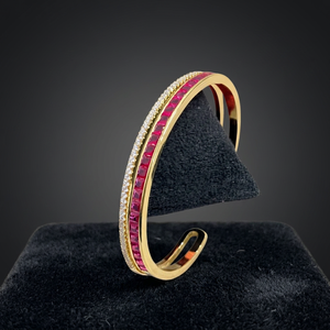 Luxury 18K Gold Plated Brass Cuff <b>Bracelet</b> Red <b>Ruby</b> CZ Cubic Zirconia Open Bangle High End Fashion Women Jewelry - Product Image 3