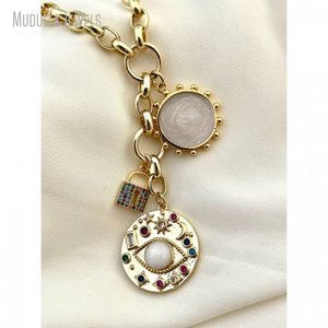 NM42694 collana a catena Belcher Rolo placcata in oro con triplo fascino occhio turco North Star e collana con lucchetto - Product Image 4