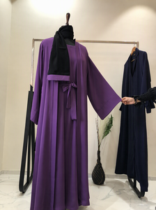 Abaya Modeste Fleurie Violette Unie Faite à la Main pour Femme, Manches Longues, en Polyester, Longueur Ras du Sol, Idéale pour l'Aïd et les Mariages, Style Turc – Meilleure Vente - Product Image 3