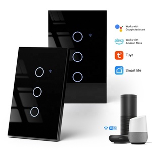 Persegi panjang Triple Smart <span class=keywords><strong>Switch</strong></span> 3 cara tiang tunggal 2.4Ghz Wifi kaca sentuh Smart <span class=keywords><strong>Switch</strong></span> kompatibel dengan netral atau tidak netral - Product Image 1