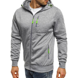 Nouveaux hommes sport décontracté Fitness sweat solide 380g fermeture éclair à manches longues couleur unie hommes polyester à capuche - Product Image 4