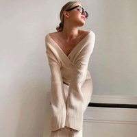 Fournisseur OEM ODM Ensemble de robes tricotées automne hiver personnalisé Vêtements pour femmes Jupe-pull à manches longues Fabricant