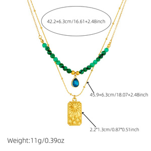 Simple Stylish Luxurious Punk Women's Necklace Double-layered Design <strong>Emerald</strong> Green <strong>Beads</strong> Heart-shaped Pendant Stainless Steel - Product Image 6